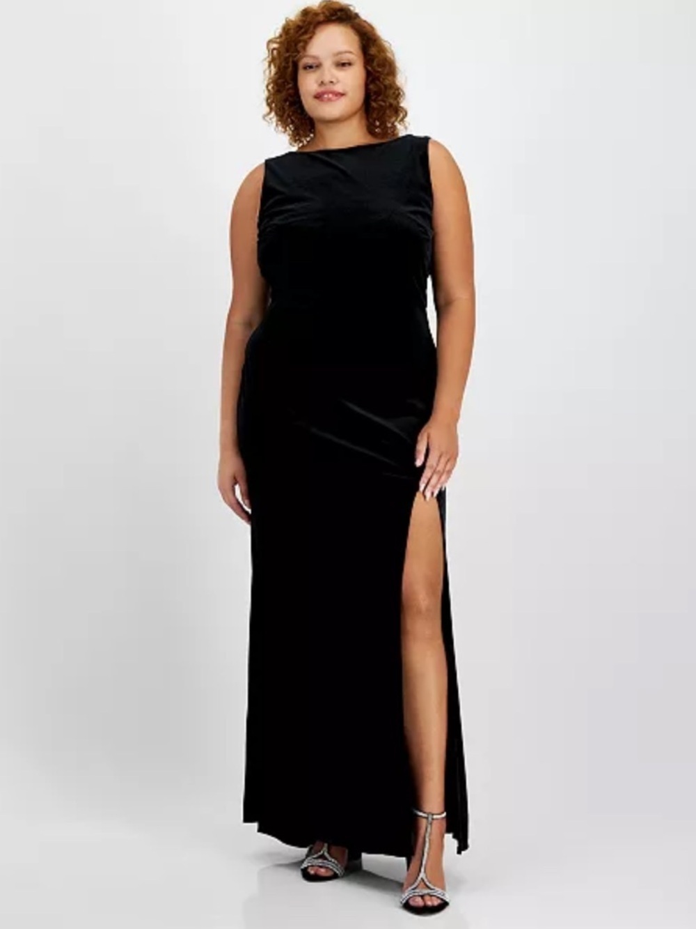 B Darlin
Plus Size High-Slit Velvet Low-Back Dress